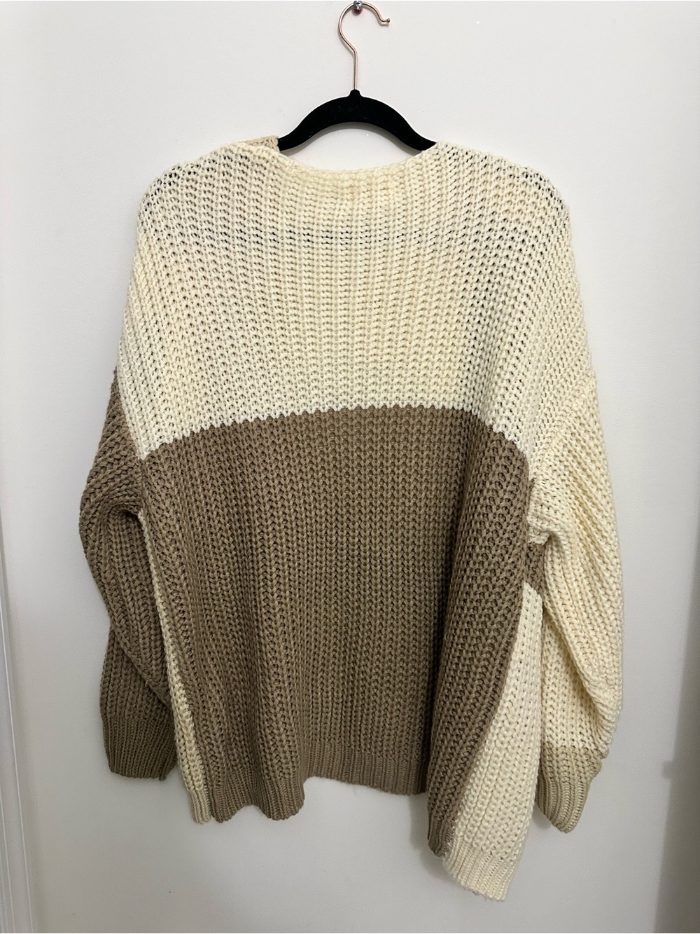 Colorblock Chunky Knit Cardigan - Cream & Tan- Anthropologie - Picture 2 of 2